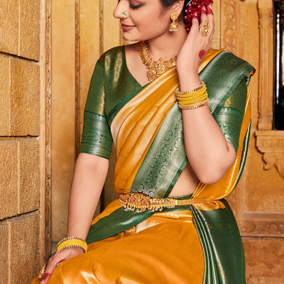 Yellow And Green Kanjivaram Saree
