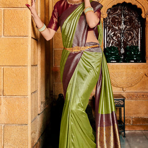 Green And Wine Kanjivaram Saree