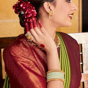 Green And Wine Kanjivaram Saree