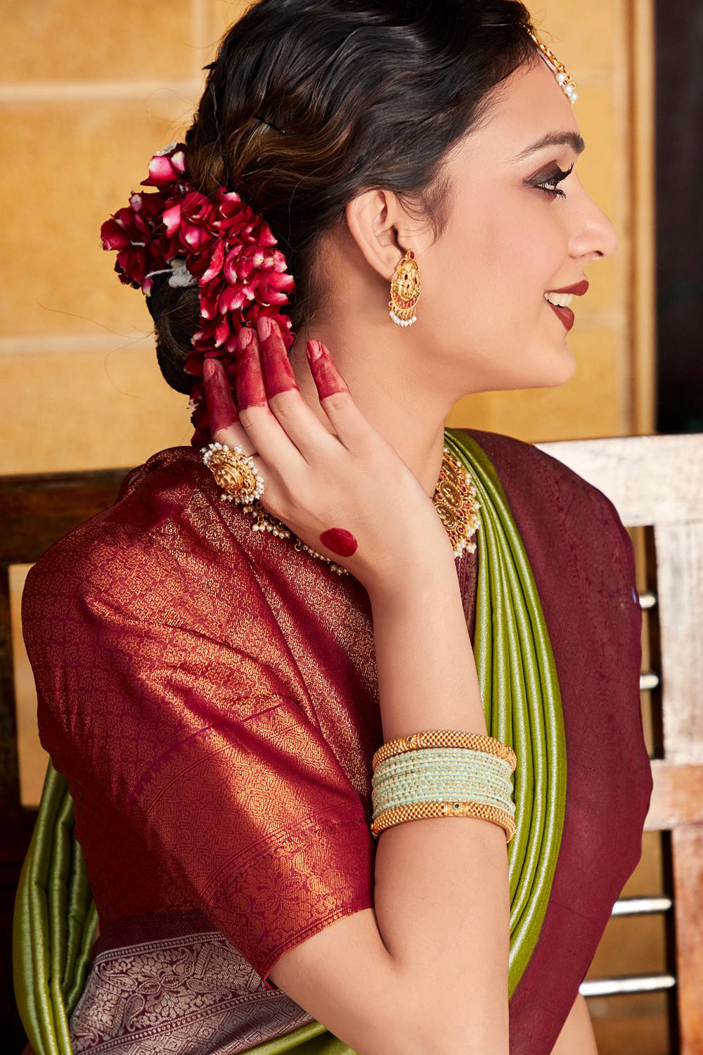 Green And Wine Kanjivaram Saree