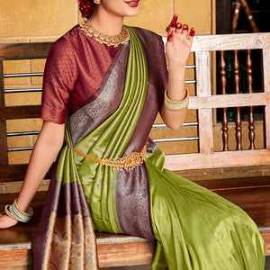 Green And Wine Kanjivaram Saree