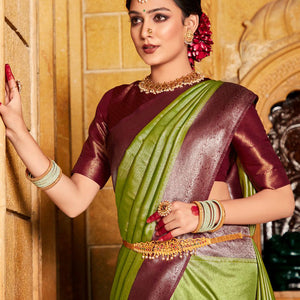 Green And Wine Kanjivaram Saree