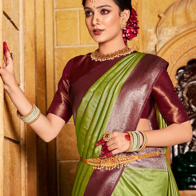 Green And Wine Kanjivaram Saree