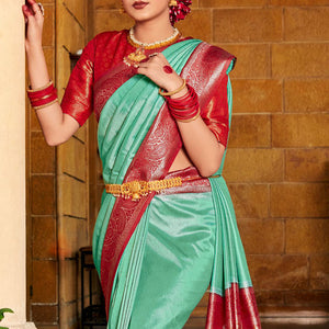 Green And Red Kanjivaram Saree