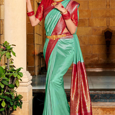 Green And Red Kanjivaram Saree