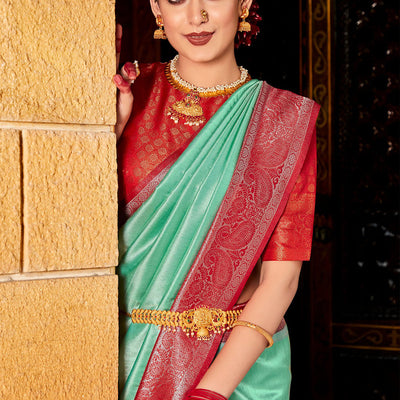 Green And Red Kanjivaram Saree