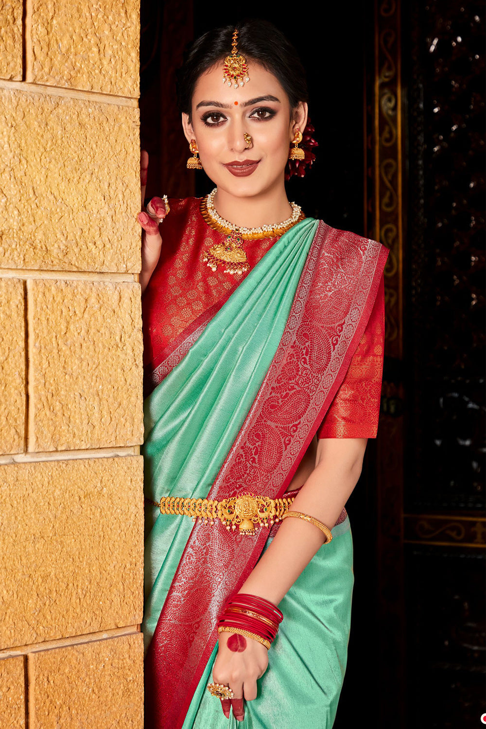 Green And Red Kanjivaram Saree