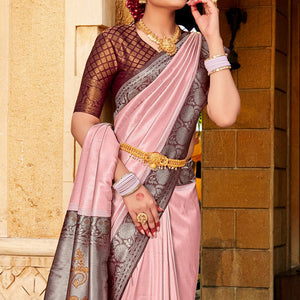 Pink And Wine Kanjivaram Saree