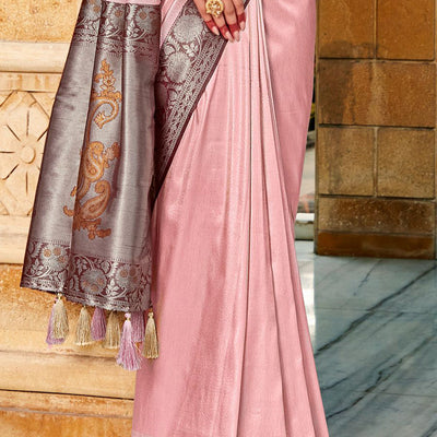 Pink And Wine Kanjivaram Saree