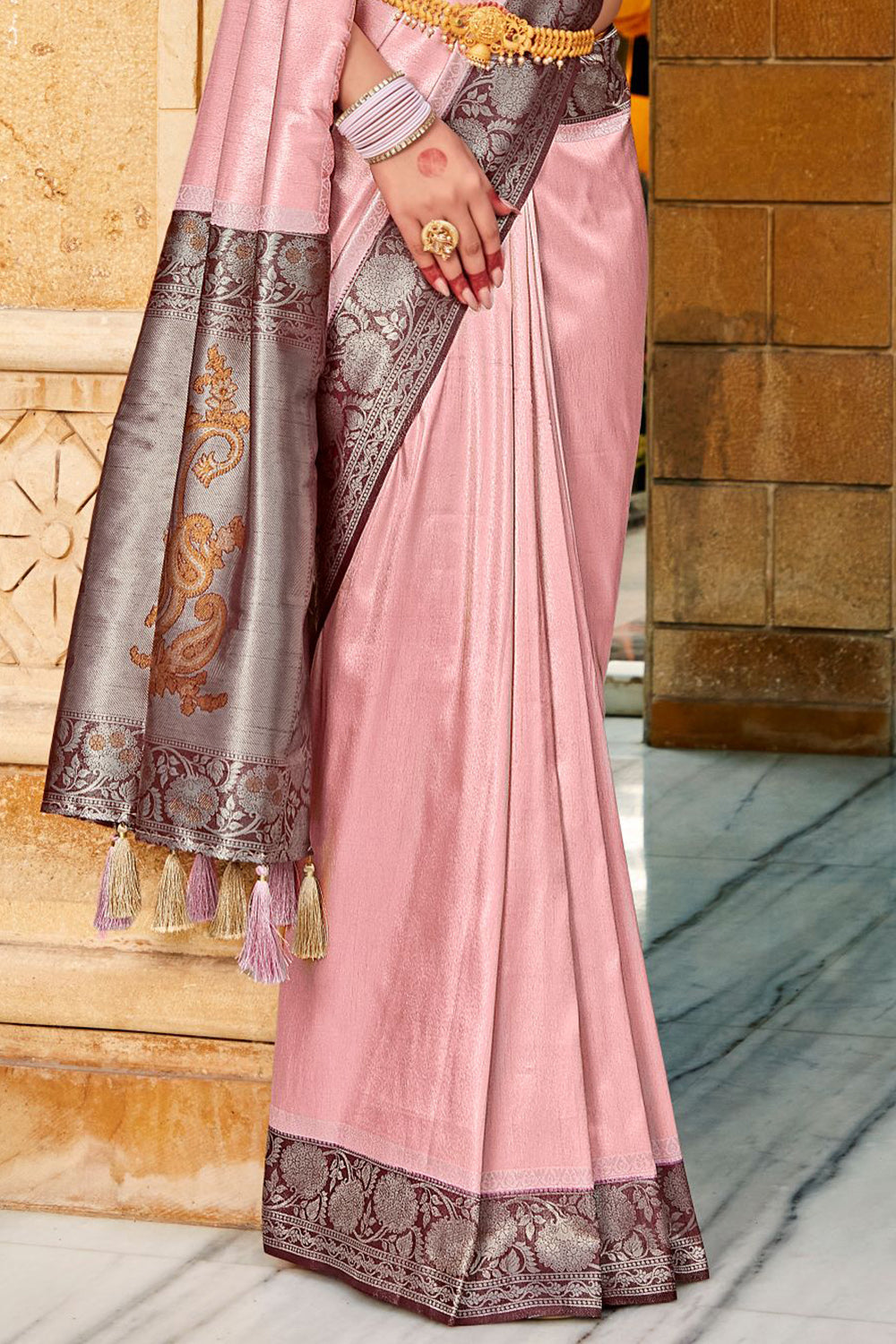 Pink And Wine Kanjivaram Saree