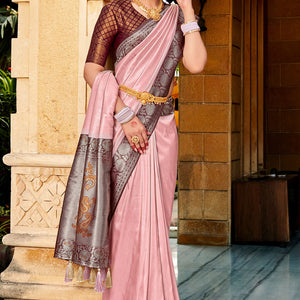 Pink And Wine Kanjivaram Saree