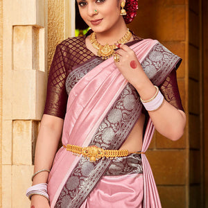 Pink And Wine Kanjivaram Saree