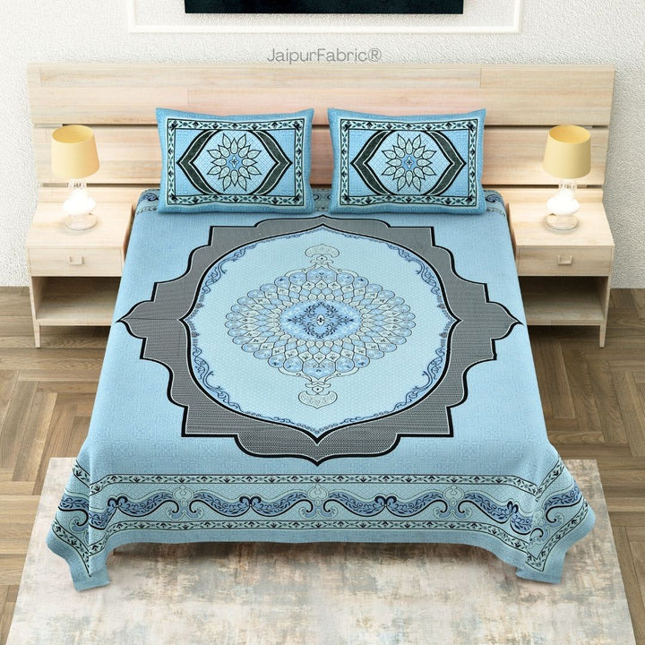 Teal Lotus Sutra Abundance Pure Cotton King Size Bedsheet