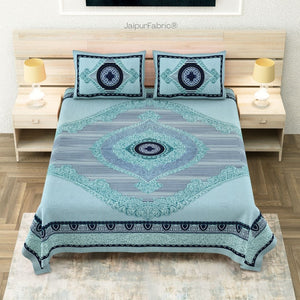 Shubh Labh Teal Elegance Luxurious Pure Cotton King Size Bedsheet