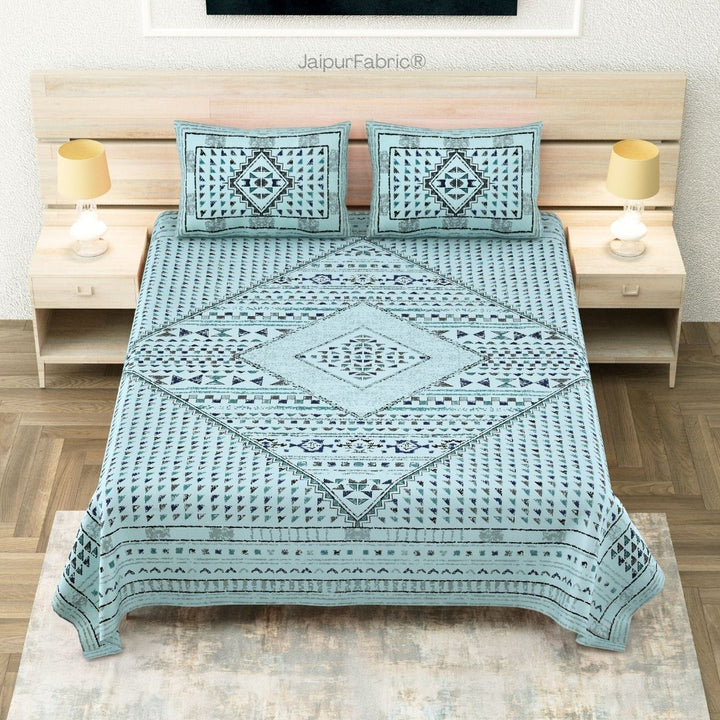 Teal Infinite Prosperity Pure Cotton King Size Bedsheet