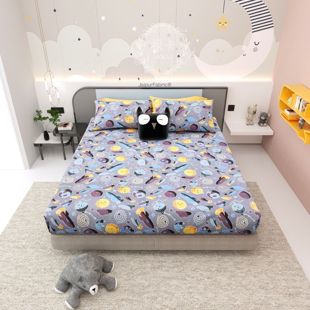 Future Astronaut Purple Soft Cotton Kids Bed Sheet