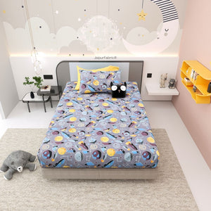 Future Astronaut Purple Soft Cotton Kids Bed Sheet