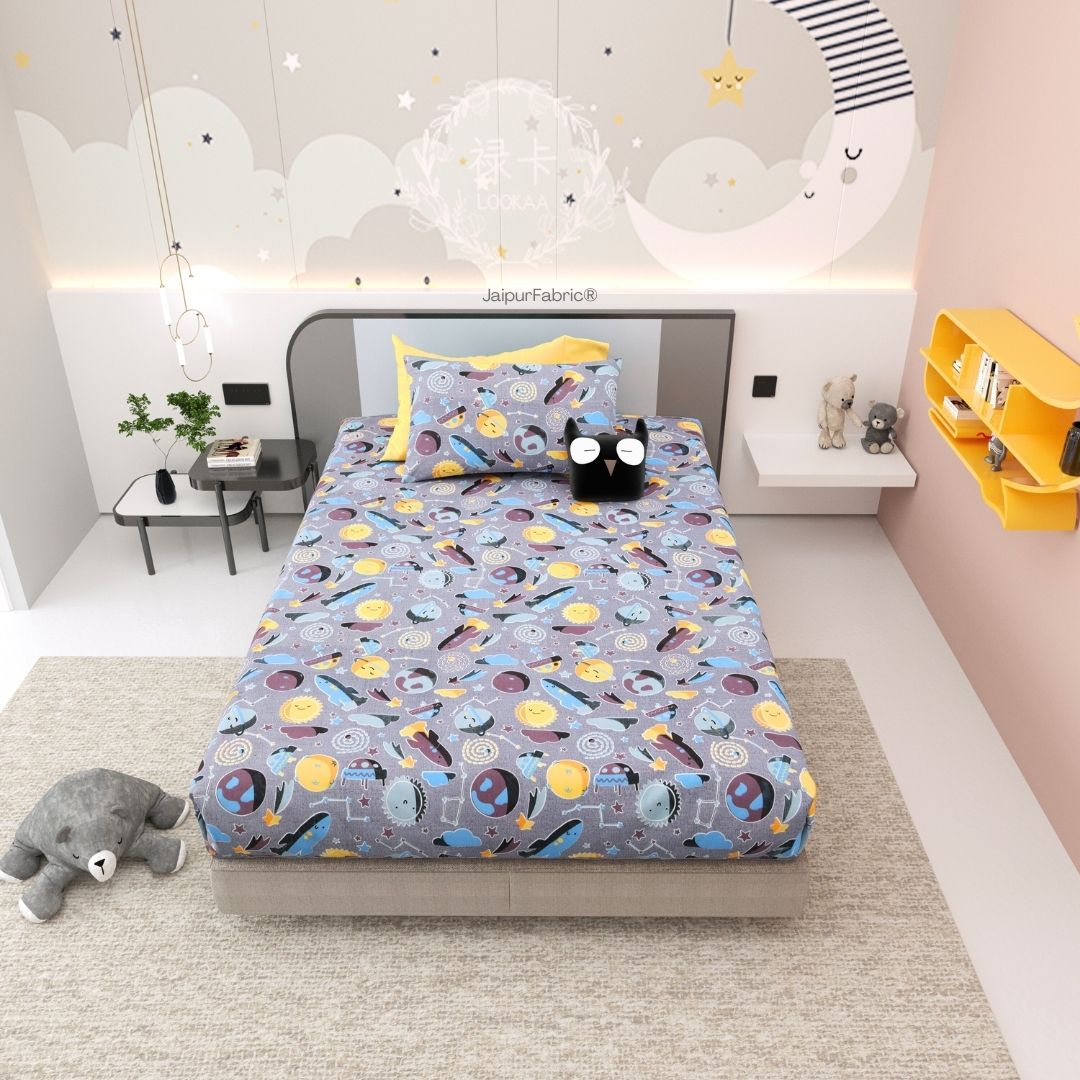 Future Astronaut Purple Soft Cotton Kids Bed Sheet