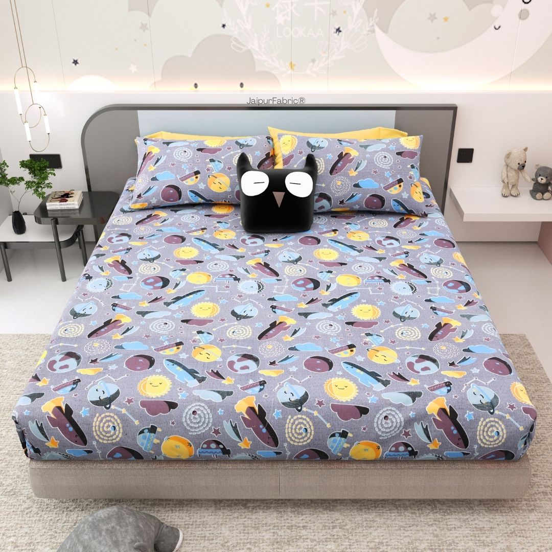 Future Astronaut Purple Soft Cotton Kids Bed Sheet
