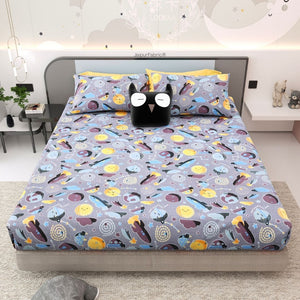 Future Astronaut Purple Soft Cotton Kids Bed Sheet