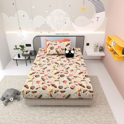 Future Astronaut Beige Soft Cotton Kids Bed Sheet