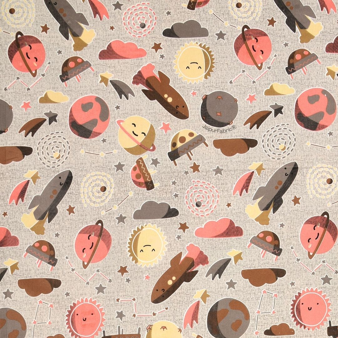 Future Astronaut Beige Soft Cotton Kids Bed Sheet