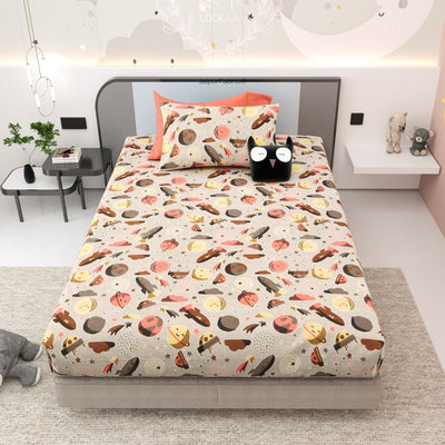 Future Astronaut Beige Soft Cotton Kids Bed Sheet