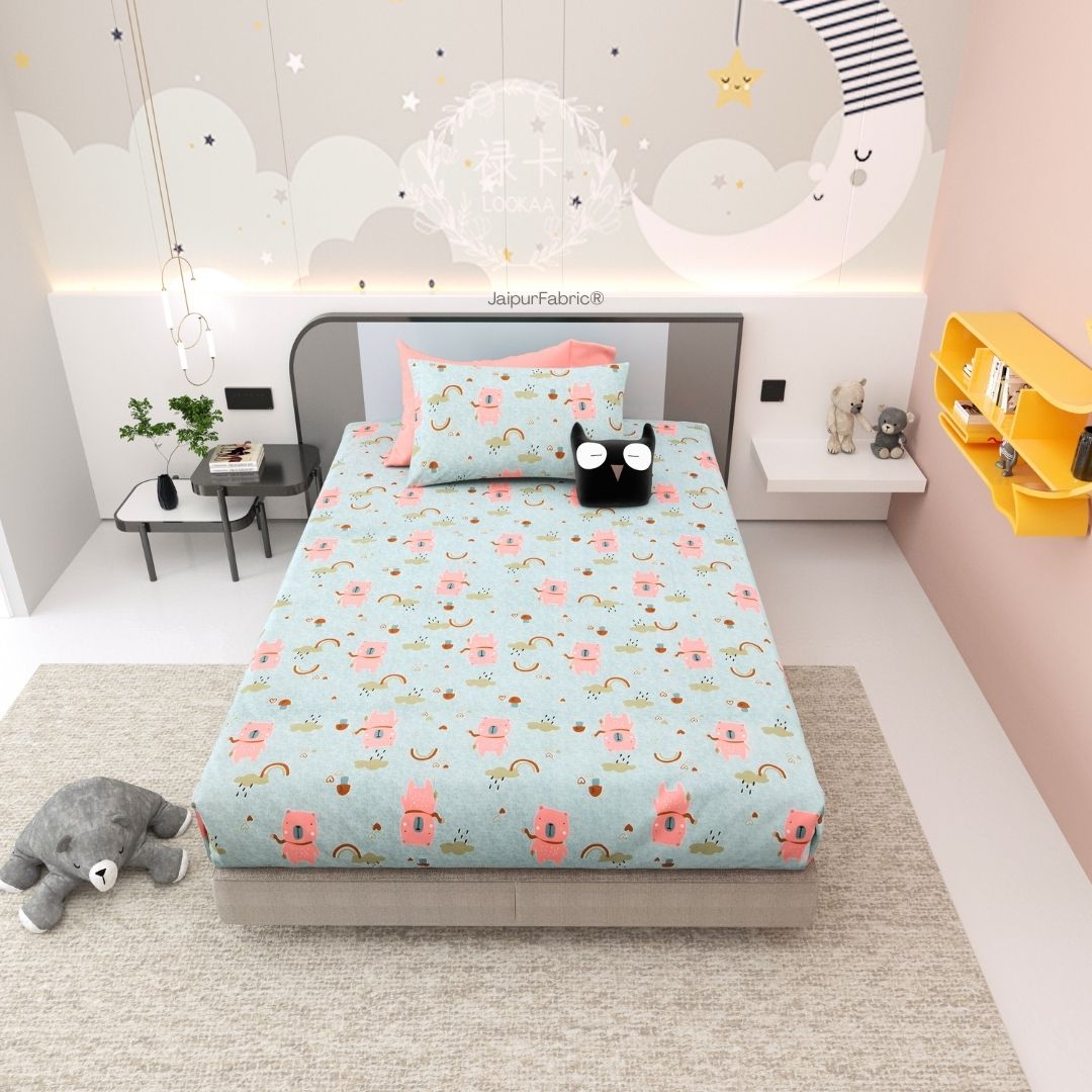 Playtime Pals Blue Pastel Soft Cotton Kids Bed Sheet