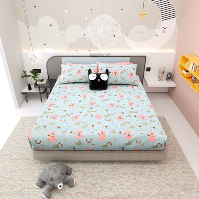 Playtime Pals Blue Pastel Soft Cotton Kids Bed Sheet