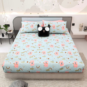 Playtime Pals Blue Pastel Soft Cotton Kids Bed Sheet Combo of 2