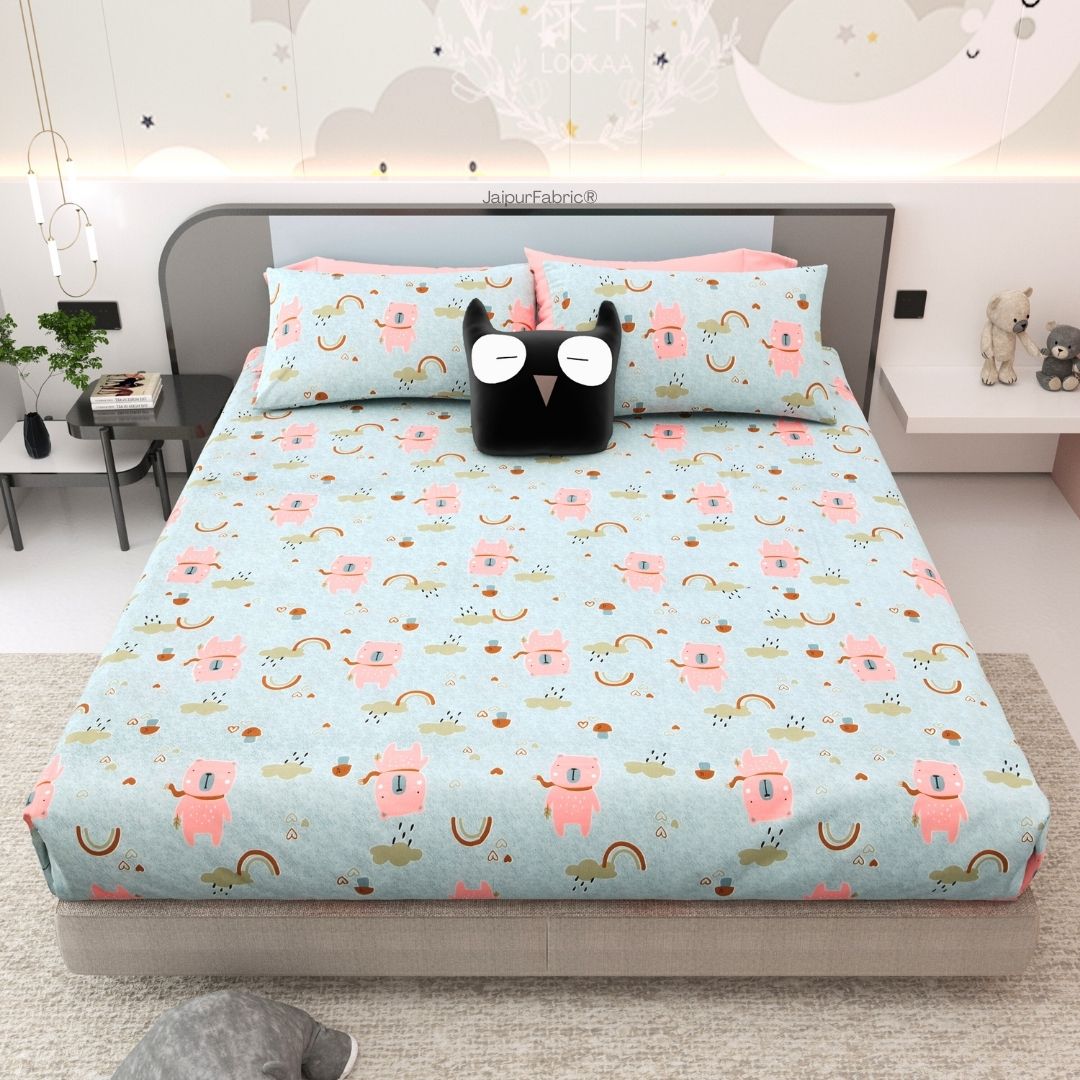 Playtime Pals Blue Pastel Soft Cotton Kids Bed Sheet