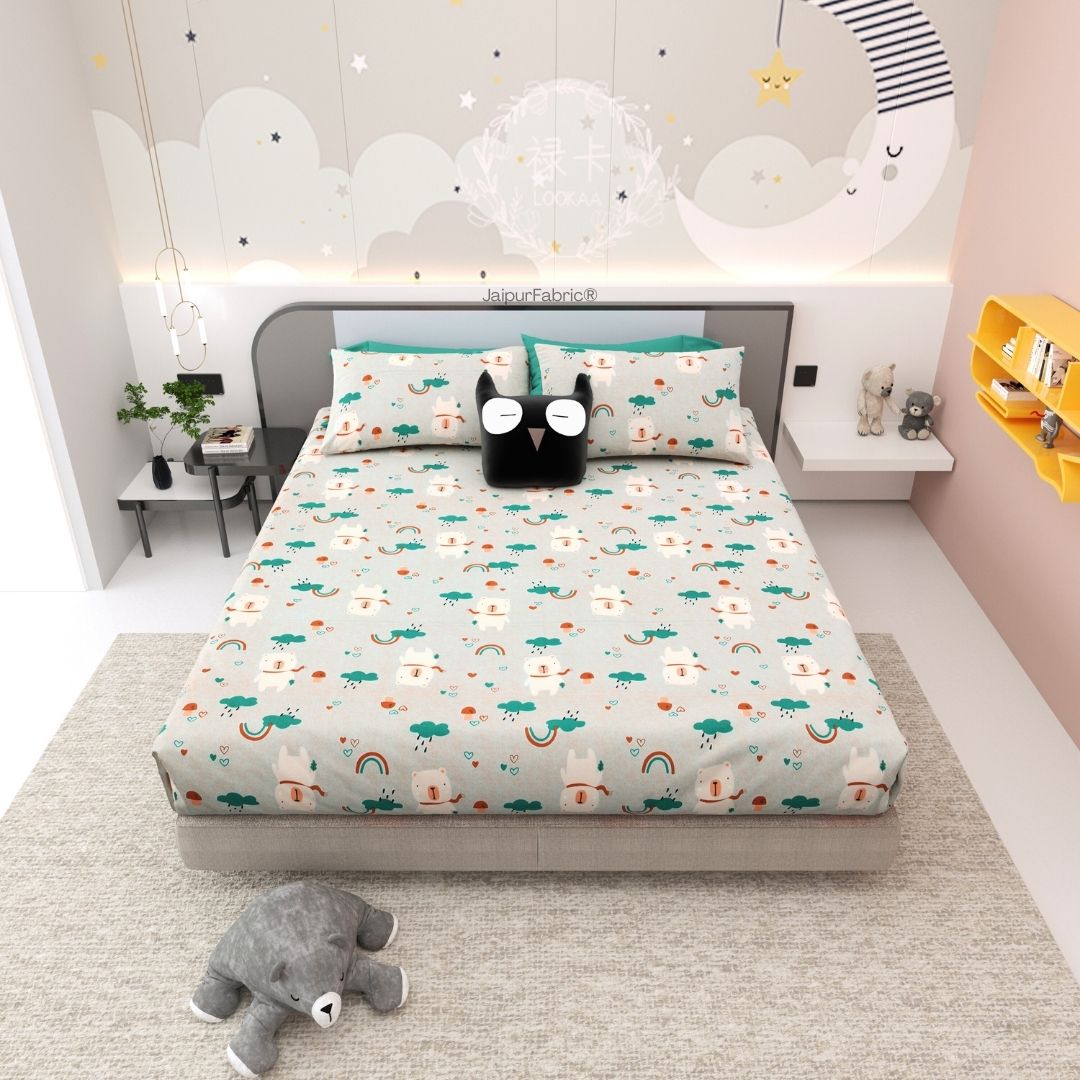Playtime Pals Green Pastel Soft Cotton Kids Bed Sheet