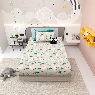 Playtime Pals Green Pastel Soft Cotton Kids Bed Sheet
