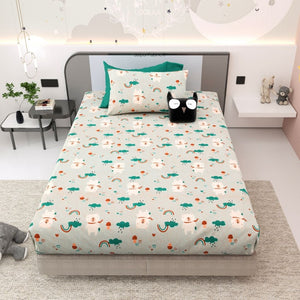 Playtime Pals Green Pastel Soft Cotton Kids Bed Sheet Combo of 2