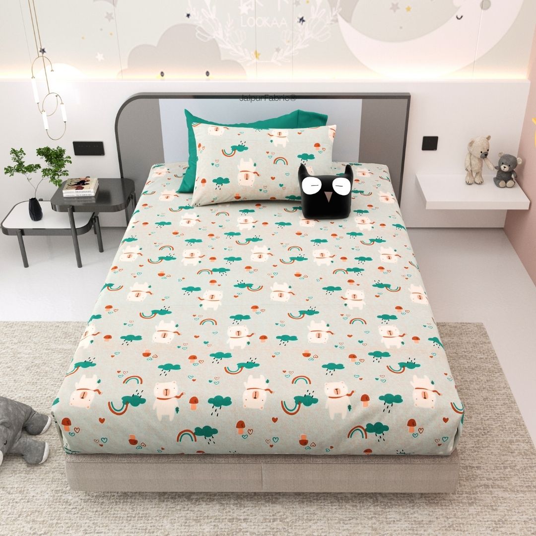 Playtime Pals Green Pastel Soft Cotton Kids Bed Sheet