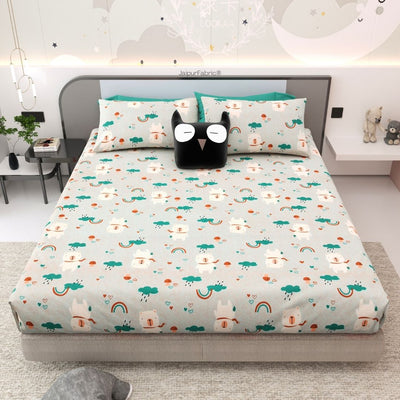 Playtime Pals Green Pastel Soft Cotton Kids Bed Sheet