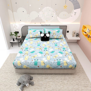 Cuteness Overloaded Blue Soft Cotton Kids Bed Sheet