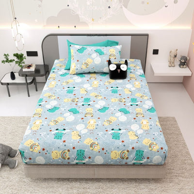 Cuteness Overloaded Blue Soft Cotton Kids Bed Sheet
