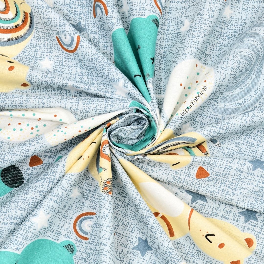 Cuteness Overloaded Blue Soft Cotton Kids Bed Sheet