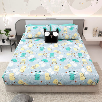 Cuteness Overloaded Blue Soft Cotton Kids Bed Sheet