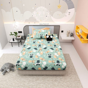 Cuteness Overloaded Green Soft Cotton Kids Bed Sheet