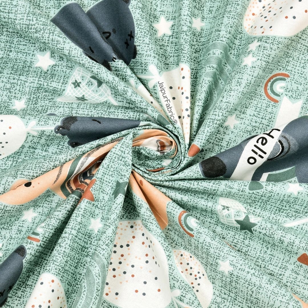 Cuteness Overloaded Green Soft Cotton Kids Bed Sheet
