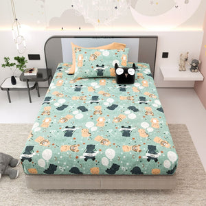 Cuteness Overloaded Green Soft Cotton Kids Bed Sheet