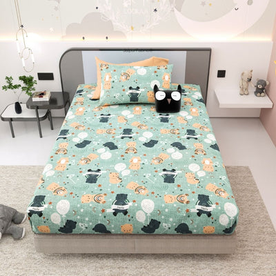 Cuteness Overloaded Green Soft Cotton Kids Bed Sheet