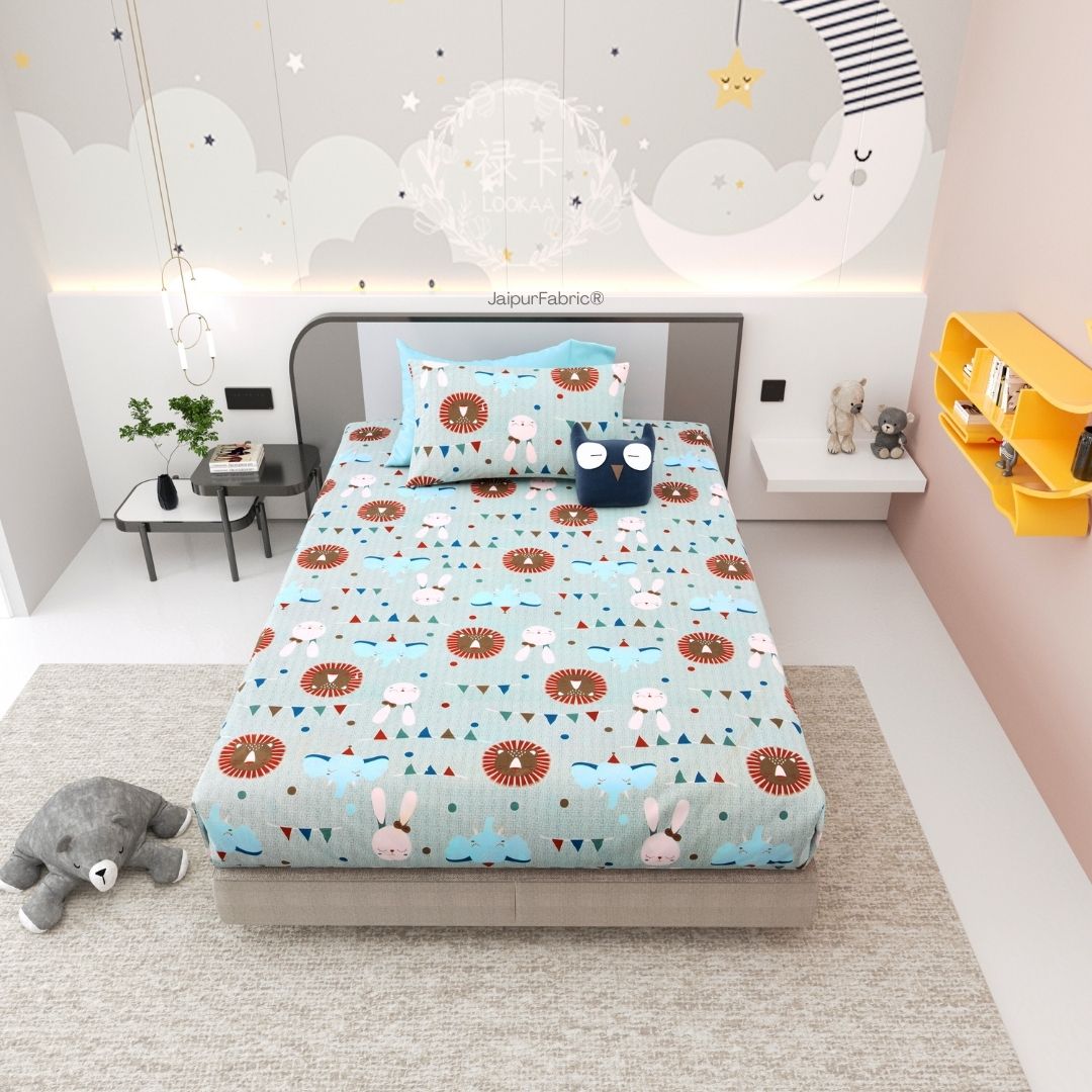 Animal Carnival Pastel Blue Soft Cotton Kids Bed Sheet