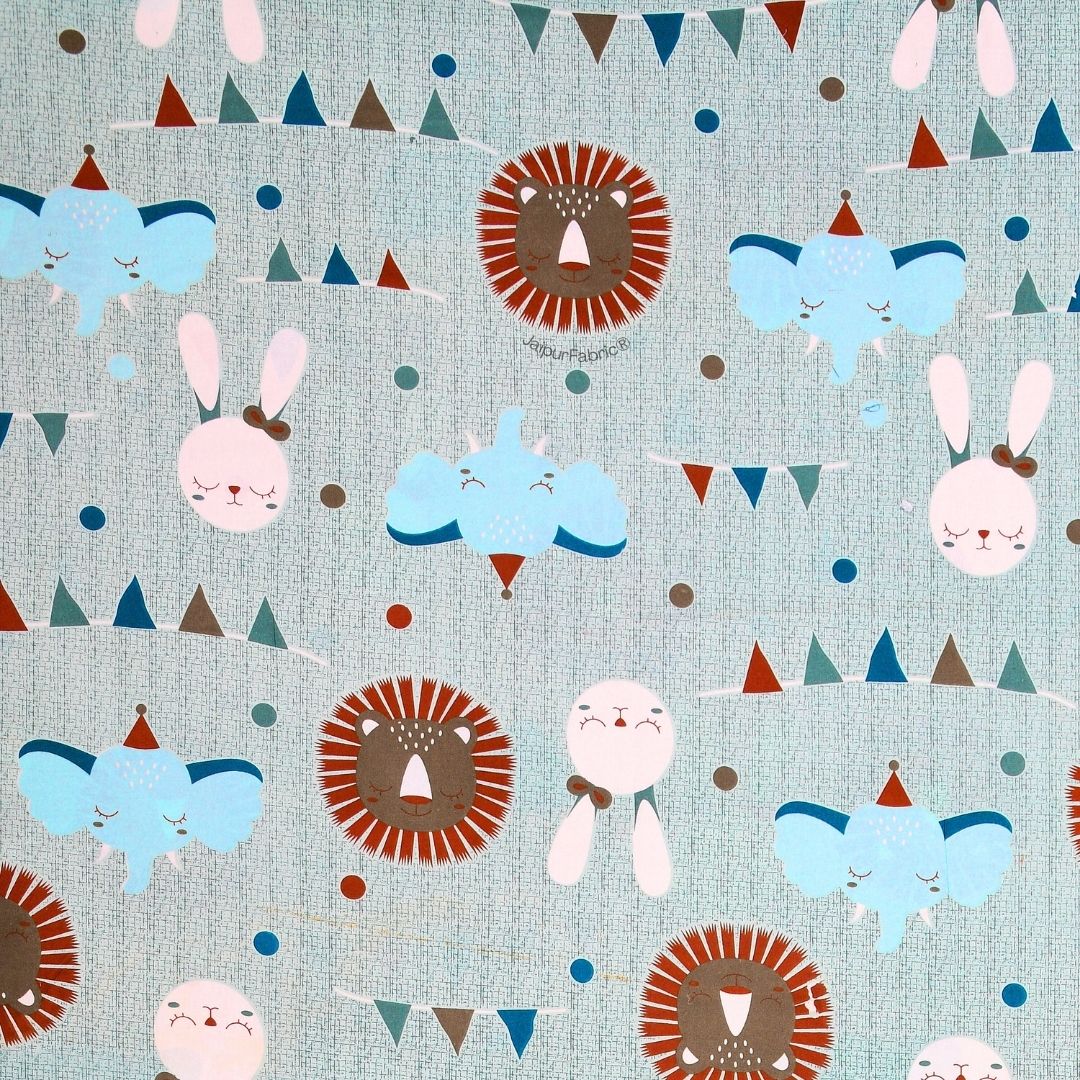 Animal Carnival Pastel Blue Soft Cotton Kids Bed Sheet