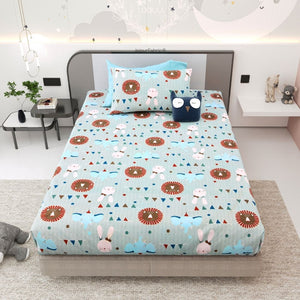 Animal Carnival Pastel Blue Soft Cotton Kids Bed Sheet