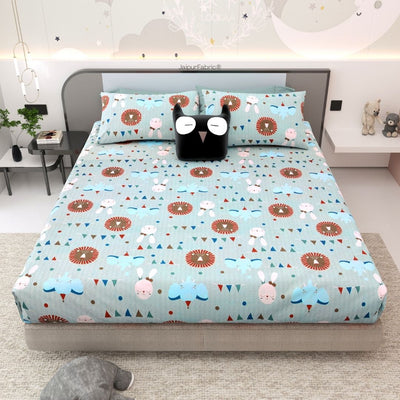 Animal Carnival Pastel Blue Soft Cotton Kids Bed Sheet Combo of 2