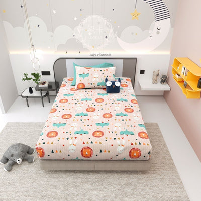 Animal Carnival Peach Soft Cotton Kids Bed Sheet
