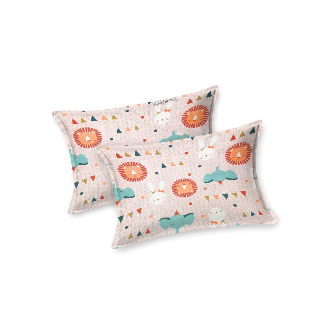 Animal Carnival Peach Soft Cotton Kids Bed Sheet Combo of 2